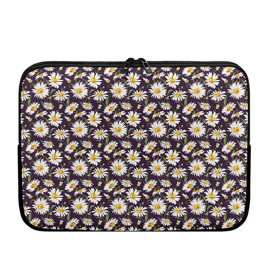 Watercolor White Daisy Pattern Print Laptop Sleeve