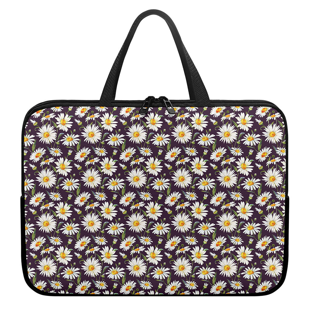 Watercolor White Daisy Pattern Print Laptop Sleeve With Handle