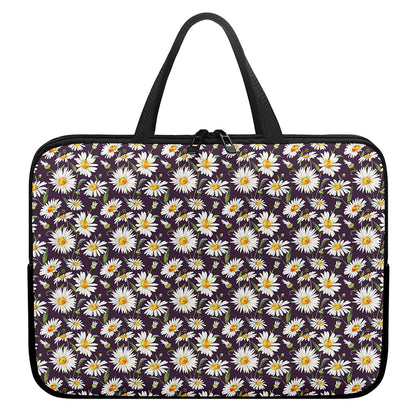 Watercolor White Daisy Pattern Print Laptop Sleeve With Handle