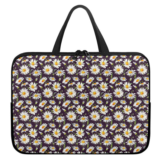 Watercolor White Daisy Pattern Print Laptop Sleeve With Handle