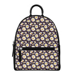Watercolor White Daisy Pattern Print Leather Backpack