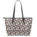 Watercolor White Daisy Pattern Print Leather Tote Bag With Zipper