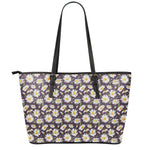 Watercolor White Daisy Pattern Print Leather Tote Bag