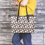 Watercolor White Daisy Pattern Print Leather Tote Bag