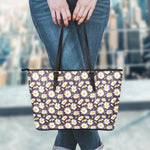 Watercolor White Daisy Pattern Print Leather Tote Bag