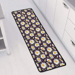 Watercolor White Daisy Pattern Print Long Kitchen Mat