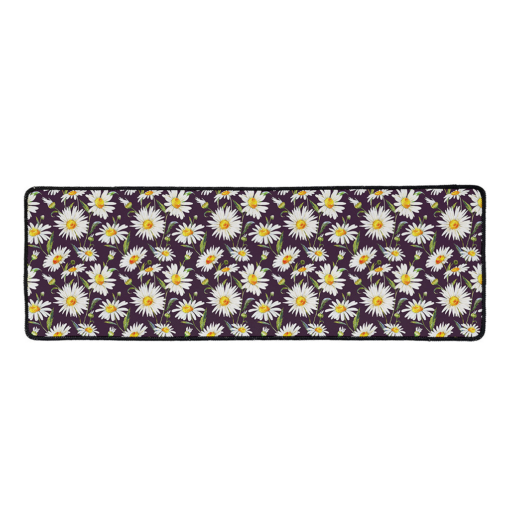 Watercolor White Daisy Pattern Print Long Kitchen Mat
