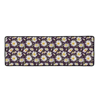 Watercolor White Daisy Pattern Print Long Kitchen Mat