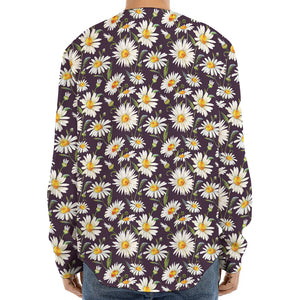 Watercolor White Daisy Pattern Print Long Sleeve Baseball Jersey