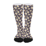 Watercolor White Daisy Pattern Print Long Socks