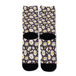 Watercolor White Daisy Pattern Print Long Socks