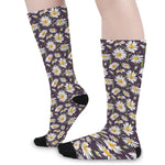 Watercolor White Daisy Pattern Print Long Socks
