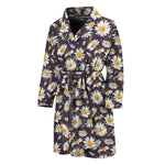 Watercolor White Daisy Pattern Print Men's Bathrobe