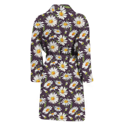Watercolor White Daisy Pattern Print Men's Bathrobe