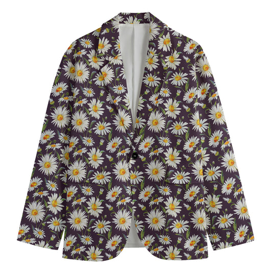 Watercolor White Daisy Pattern Print Men's Blazer