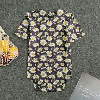 Watercolor White Daisy Pattern Print Men's Bodysuit