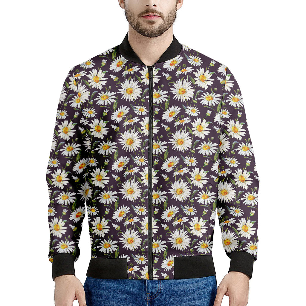 Watercolor White Daisy Pattern Print Men's Bomber Jacket