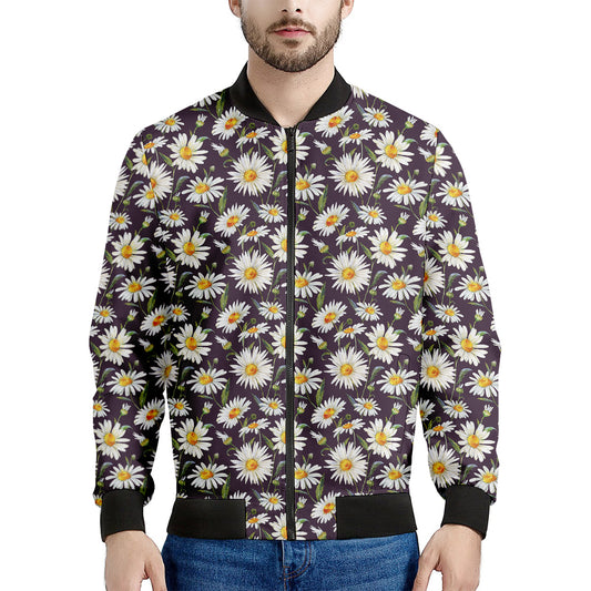 Watercolor White Daisy Pattern Print Men's Bomber Jacket