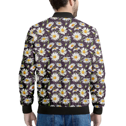 Watercolor White Daisy Pattern Print Men's Bomber Jacket