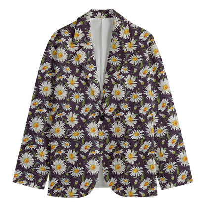 Watercolor White Daisy Pattern Print Men's Cotton Blazer