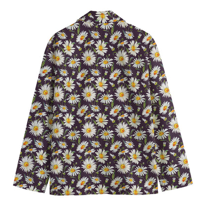 Watercolor White Daisy Pattern Print Men's Cotton Blazer