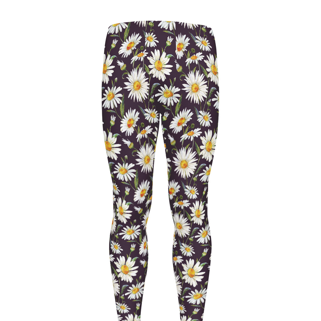 Watercolor White Daisy Pattern Print Men's leggings