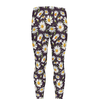 Watercolor White Daisy Pattern Print Men's leggings