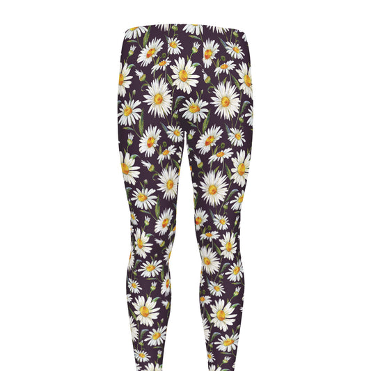 Watercolor White Daisy Pattern Print Men's leggings