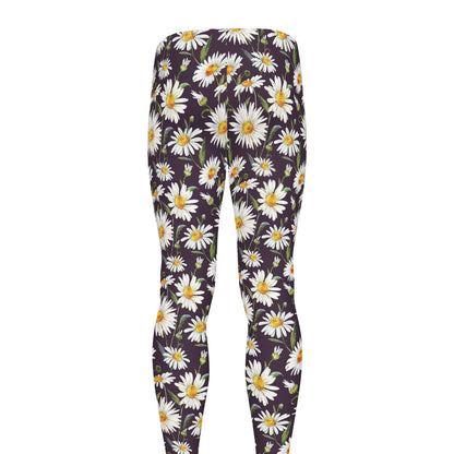 Watercolor White Daisy Pattern Print Men's leggings