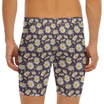 Watercolor White Daisy Pattern Print Men's Long Boxer Briefs