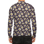 Watercolor White Daisy Pattern Print Men's Long Sleeve Rash Guard