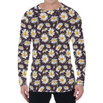 Watercolor White Daisy Pattern Print Men's Long Sleeve T-Shirt