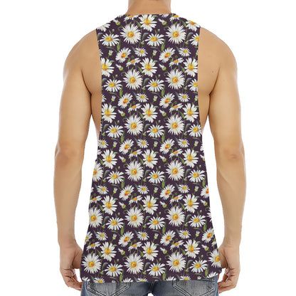 Watercolor White Daisy Pattern Print Men's Muscle Tank Top