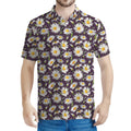 Watercolor White Daisy Pattern Print Men's Polo Shirt