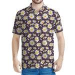 Watercolor White Daisy Pattern Print Men's Polo Shirt