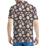 Watercolor White Daisy Pattern Print Men's Polo Shirt