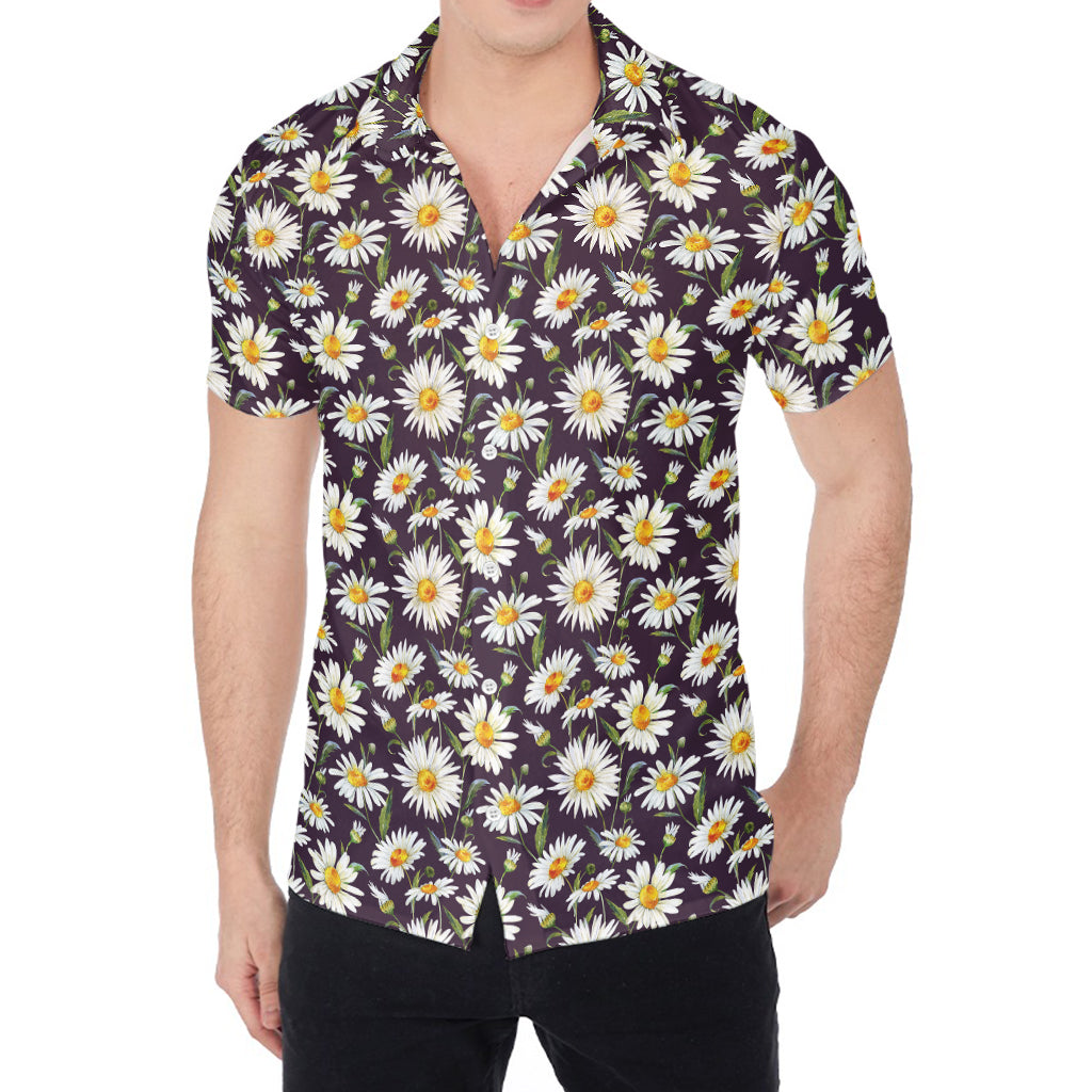 Watercolor White Daisy Pattern Print Men's Shirt