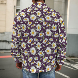 Watercolor White Daisy Pattern Print Men's Shirt Jacket