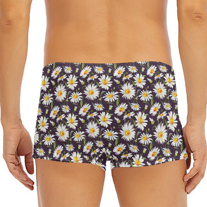 Watercolor White Daisy Pattern Print Men's Short Boxer Briefs