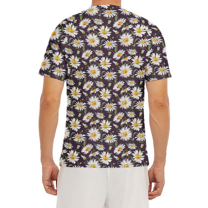 Watercolor White Daisy Pattern Print Men's Short Sleeve Rash Guard