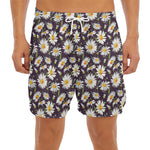 Watercolor White Daisy Pattern Print Men's Split Running Shorts