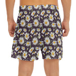 Watercolor White Daisy Pattern Print Men's Split Running Shorts