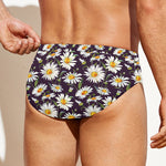 Watercolor White Daisy Pattern Print Men's Swim Briefs