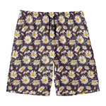 Watercolor White Daisy Pattern Print Men's Swim Trunks