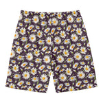 Watercolor White Daisy Pattern Print Men's Swim Trunks