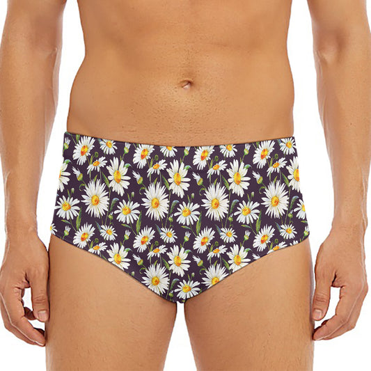 Watercolor White Daisy Pattern Print Men's Triangle Swim Briefs