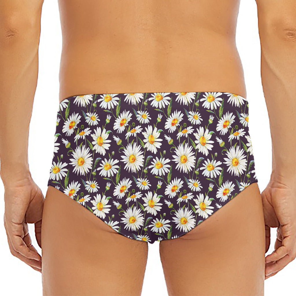 Watercolor White Daisy Pattern Print Men's Triangle Swim Briefs