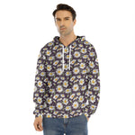 Watercolor White Daisy Pattern Print Men's Velvet Pullover Hoodie