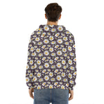 Watercolor White Daisy Pattern Print Men's Velvet Pullover Hoodie