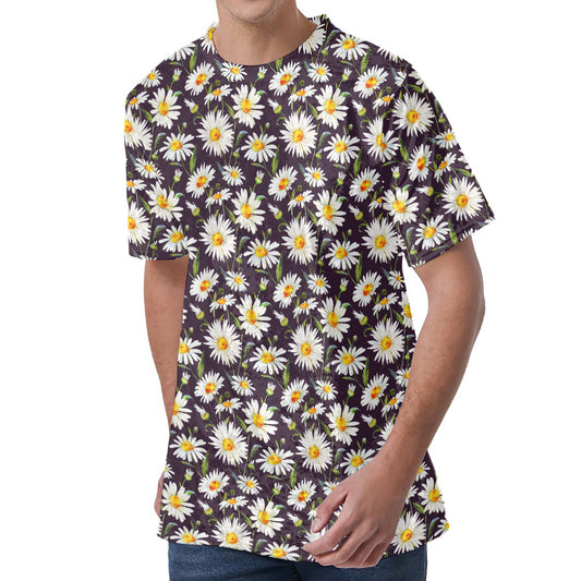 Watercolor White Daisy Pattern Print Men's Velvet T-Shirt